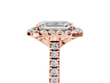 Rose gold Emerald Cut Diamond Cushion Halo Ring with Pavé Band_20