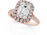 Rose gold Emerald Cut Diamond Cushion Halo Ring with Pavé Band_4