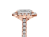 Rose gold Emerald Cut Diamond Cushion Halo Ring with Pavé Band_8