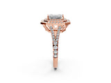 Rose gold Emerald Cut Diamond Double Halo Ring with Pavé Band and Prong Setting_116