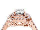 Rose gold Emerald Cut Diamond Double Halo Ring with Pavé Band and Prong Setting_118