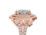 Rose gold Emerald Cut Diamond Double Halo Ring with Pavé Band and Prong Setting_119