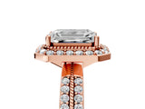 Rose gold Emerald Cut Diamond Double Halo Ring with Split Shank and Four-Prong Setting_20