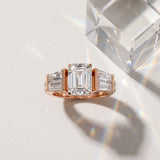Rose gold Emerald Cut Diamond Engagement Ring with Baguette Side Stones and Channel Set Band_16