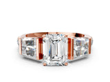 Rose gold Emerald Cut Diamond Engagement Ring with Baguette Side Stones and Channel Set Band_34