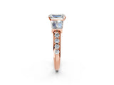 Rose gold Emerald Cut Diamond Engagement Ring with Baguette Side Stones and Channel Set Band_36