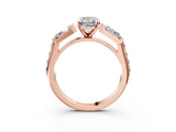 Rose gold Emerald Cut Diamond Engagement Ring with Baguette Side Stones and Channel Set Band_37
