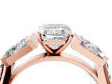 Rose gold Emerald Cut Diamond Engagement Ring with Baguette Side Stones and Channel Set Band_38