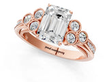 Rose gold Emerald Cut Diamond Engagement Ring with Bezel Set Round Side Stones and Prong Setting_63