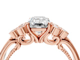 Rose gold Emerald Cut Diamond Engagement Ring with Bezel Set Round Side Stones and Prong Setting_66