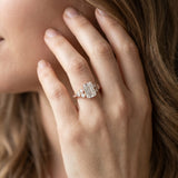 Rose gold Emerald Cut Diamond Engagement Ring with Bezel Set Round Side Stones and Prong Setting_76
