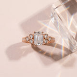 Rose gold Emerald Cut Diamond Engagement Ring with Bezel Set Round Side Stones and Prong Setting_77