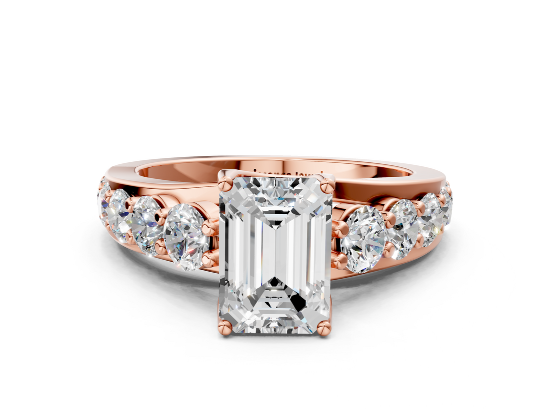 Rose gold Emerald Cut Diamond Engagement Ring with Pavé Band and Four-Prong Setting_15