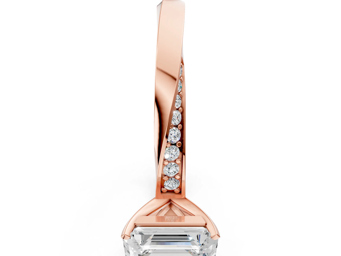 Rose gold Emerald Cut Diamond Engagement Ring with Side Stone Accents and Four-Prong Setting_13