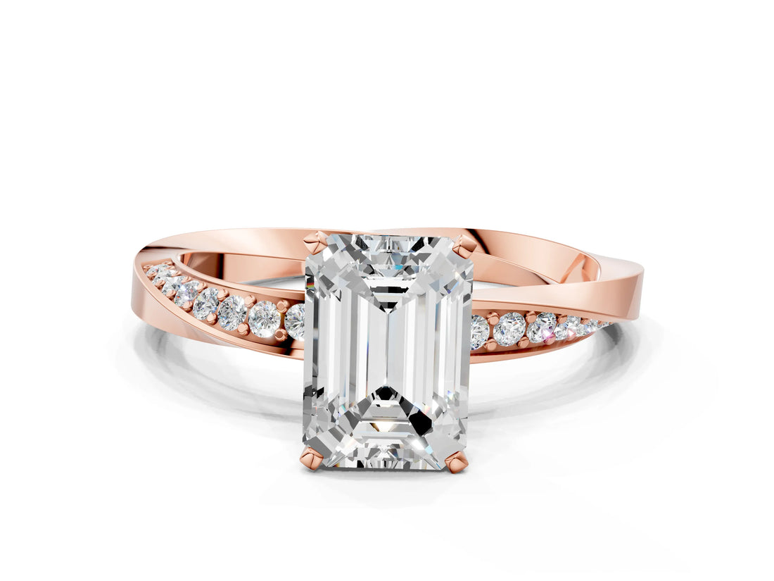 Rose gold Emerald Cut Diamond Engagement Ring with Side Stone Accents and Four-Prong Setting_32