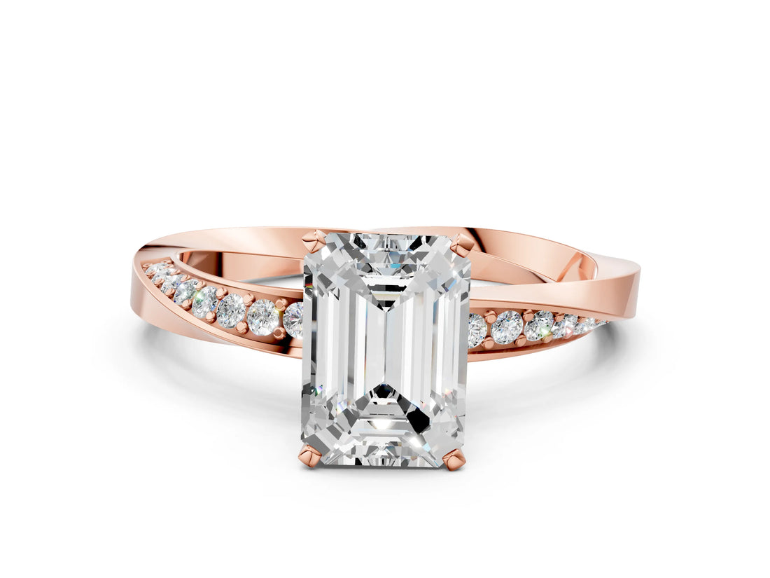 Rose gold Emerald Cut Diamond Engagement Ring with Side Stone Accents and Four-Prong Setting_73