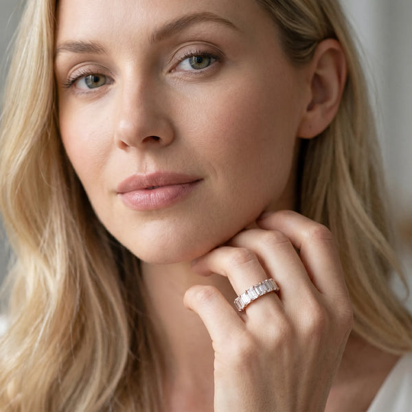 Rose gold Emerald Cut Diamond Eternity Band with Shared Prong Setting