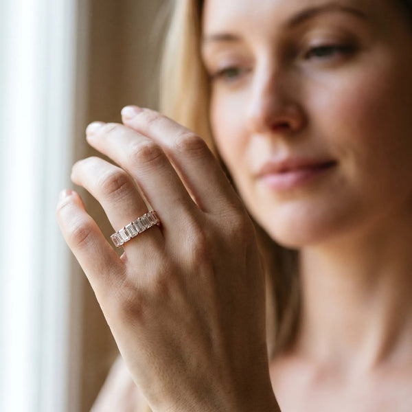 Rose gold Emerald Cut Diamond Eternity Band with Shared Prong Setting
