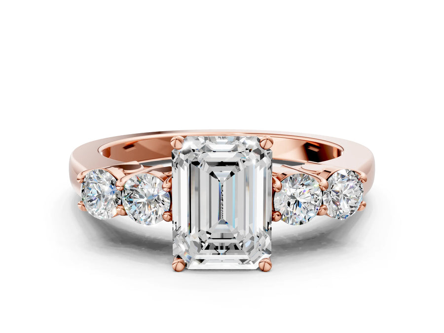 Rose gold Emerald Cut Diamond Five-Stone Prong Set White Gold Ring