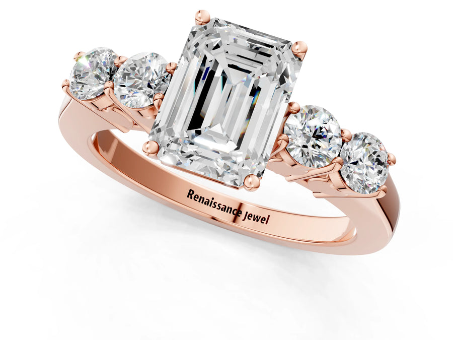 Rose gold Emerald Cut Diamond Five-Stone Prong Set White Gold Ring