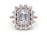 Rose gold Emerald Cut Diamond Floral Double Halo Engagement Ring with Prong Setting_27