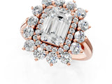 Rose gold Emerald Cut Diamond Floral Double Halo Engagement Ring with Prong Setting_28