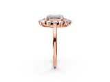 Rose gold Emerald Cut Diamond Floral Double Halo Engagement Ring with Prong Setting_29