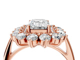 Rose gold Emerald Cut Diamond Floral Double Halo Engagement Ring with Prong Setting_31