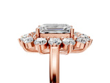Rose gold Emerald Cut Diamond Floral Double Halo Engagement Ring with Prong Setting_32