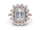 Rose gold Emerald Cut Diamond Floral Double Halo Engagement Ring with Prong Setting_63