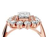 Rose gold Emerald Cut Diamond Floral Double Halo Engagement Ring with Prong Setting_67