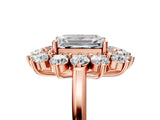 Rose gold Emerald Cut Diamond Floral Double Halo Engagement Ring with Prong Setting_68