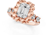 Rose gold Emerald Cut Diamond Floral Halo Engagement Ring with Shared Prong Setting 1