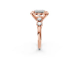 Rose gold Emerald Cut Diamond Floral Halo Engagement Ring with Shared Prong Setting 2