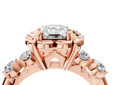 Rose gold Emerald Cut Diamond Floral Halo Engagement Ring with Shared Prong Setting 4