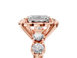 Rose gold Emerald Cut Diamond Floral Halo Engagement Ring with Shared Prong Setting 5
