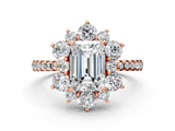 Rose gold Emerald Cut Diamond Floral Halo Pave Band with Prong Setting_37