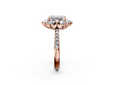 Rose gold Emerald Cut Diamond Floral Halo Pave Band with Prong Setting_39