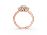 Rose gold Emerald Cut Diamond Floral Halo Pave Band with Prong Setting_40