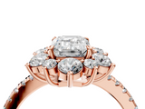 Rose gold Emerald Cut Diamond Floral Halo Pave Band with Prong Setting_41