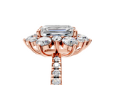 Rose gold Emerald Cut Diamond Floral Halo Pave Band with Prong Setting_42
