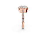 Rose gold Emerald Cut Diamond Floral Halo Ring with Pavé Band and Prong Setting_5