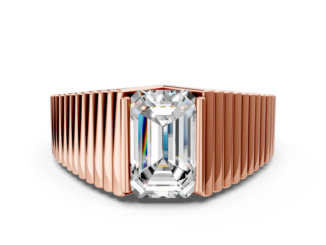Rose gold Emerald Cut Diamond Fluted Mens Ring_12