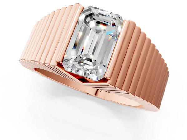 Rose gold Emerald Cut Diamond Fluted Mens Ring