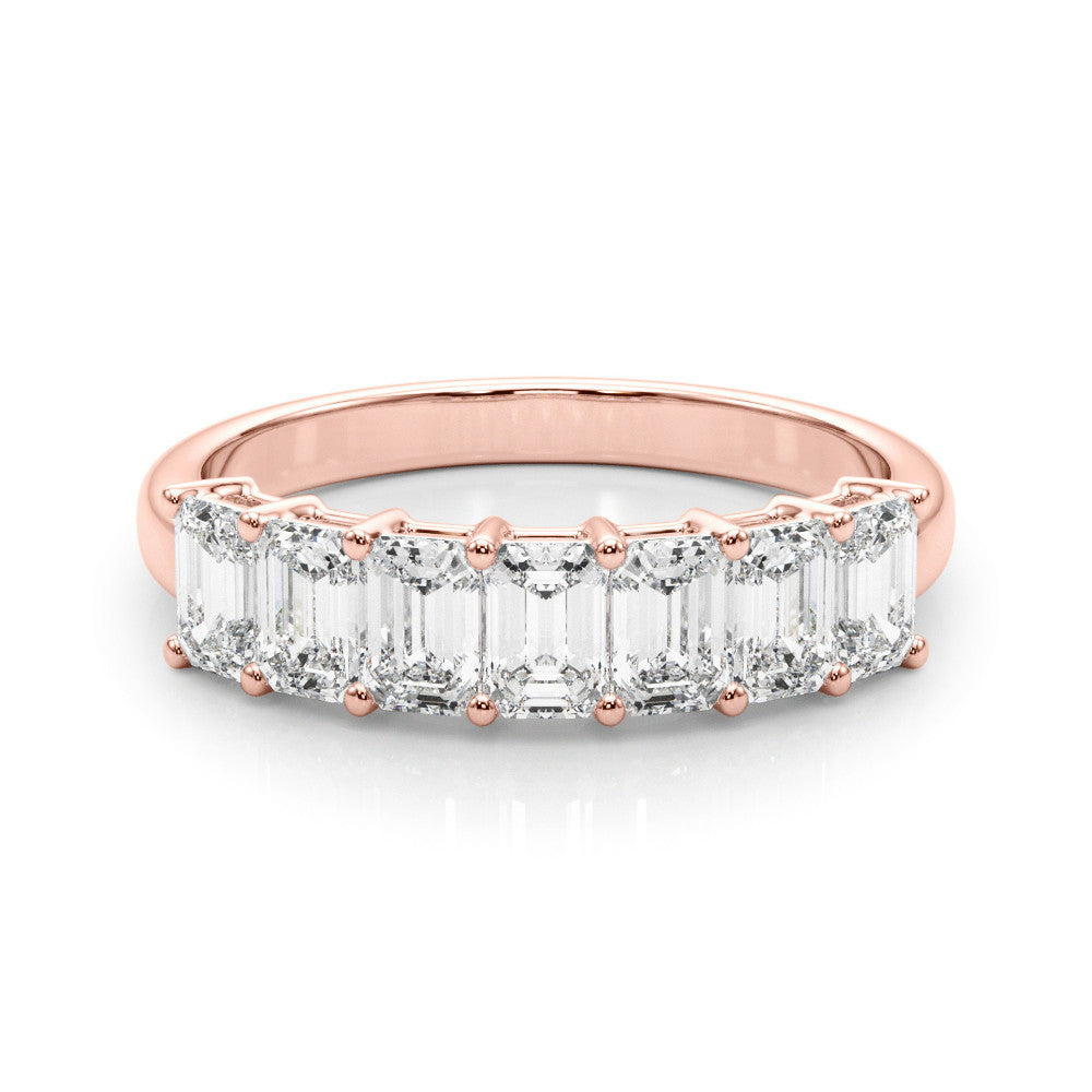 Rose gold Emerald Cut Diamond Half Eternity Band with Prong Setting 1
