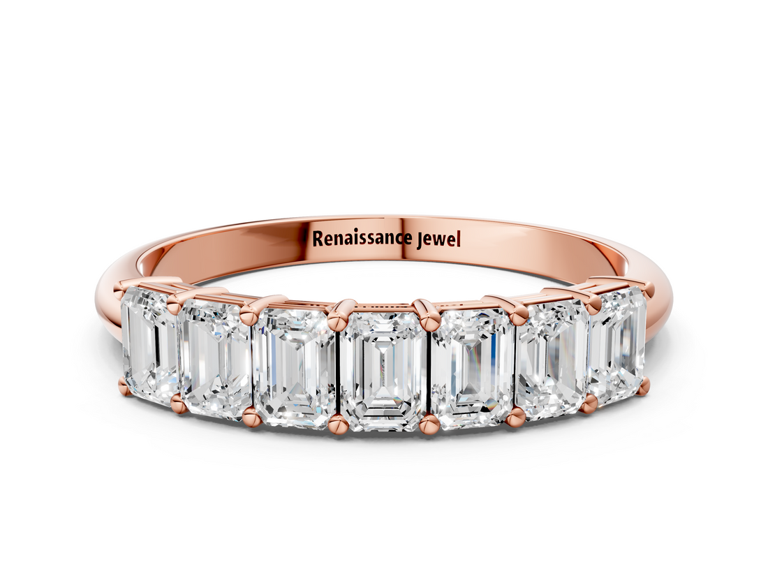 10K Rose Gold Emerald Cut Diamond Prong-Set Half Eternity Band