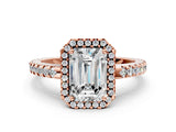 Rose gold Emerald Cut Diamond Halo Engagement Ring with Pavé Band and Prong Setting_27