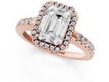 Rose gold Emerald Cut Diamond Halo Engagement Ring with Pavé Band and Prong Setting_28