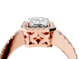 Rose gold Emerald Cut Diamond Halo Engagement Ring with Pavé Band and Prong Setting_31