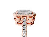 Rose gold Emerald Cut Diamond Halo Engagement Ring with Pavé Band and Prong Setting_32